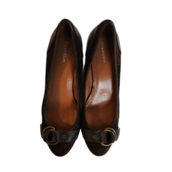 Calvin Klein brown suede wedge mule heels, size 9 - Picture 7 of 8